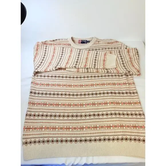 Chaps Ralph Lauren Brown Geometric Cotton Knitted Sweater Size XL - read - Picture 7 of 11